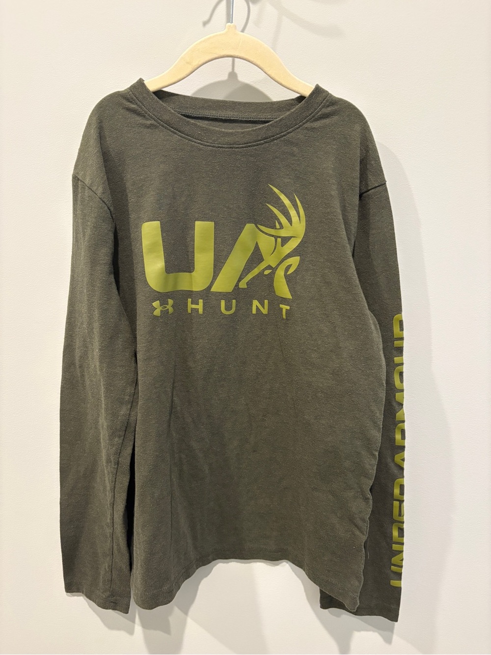 Under Armour Kids Olive Green Long-Sleeve UA Hunt Tee with Chartreuse Logo